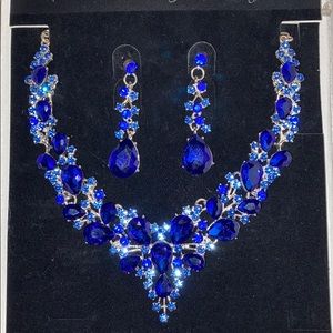 Blue Rhinestone Necklace and Earrings